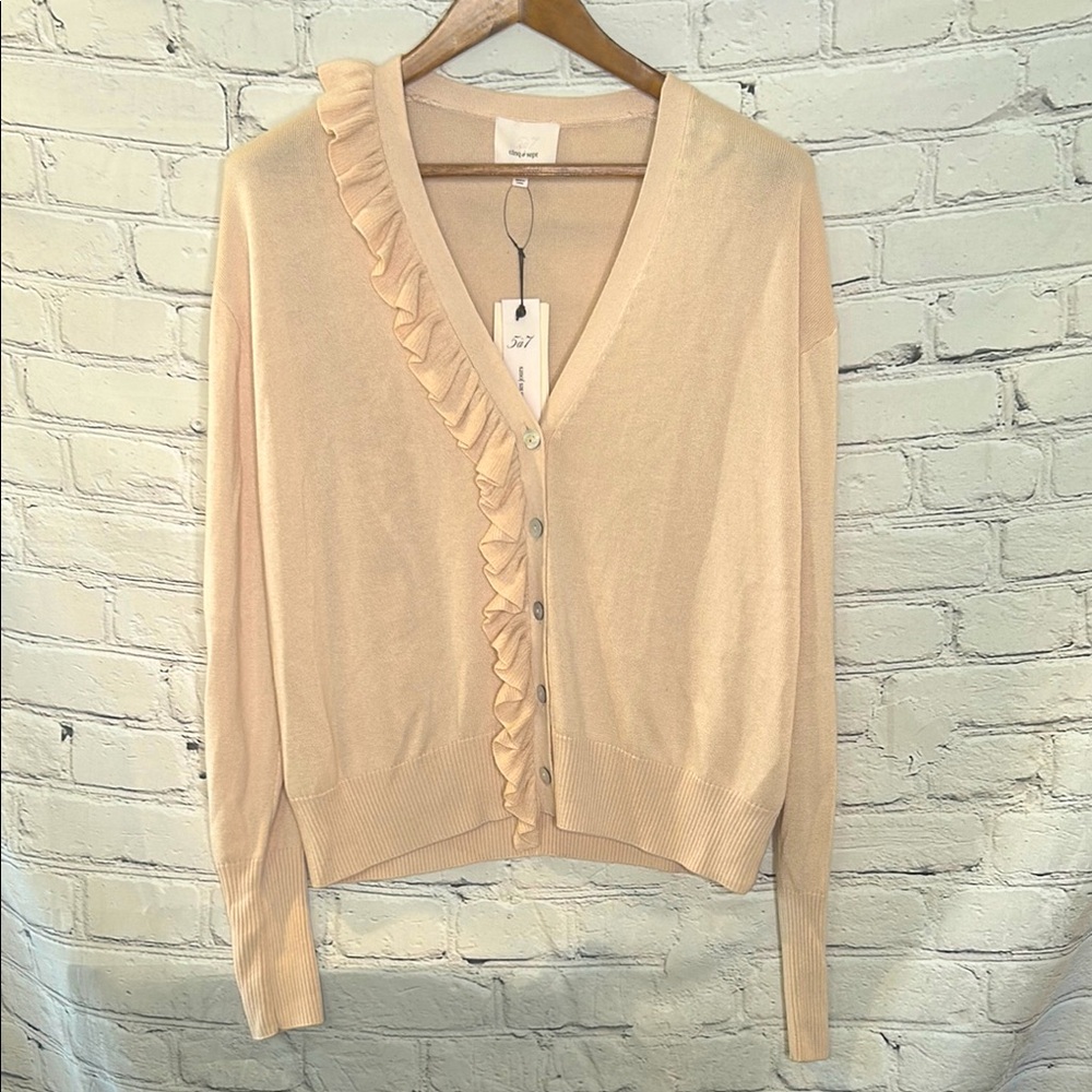 Cinq A’ Sept Pink Ruffle Long Sleeve Button Cardigan Size Small Brand New W/Tags